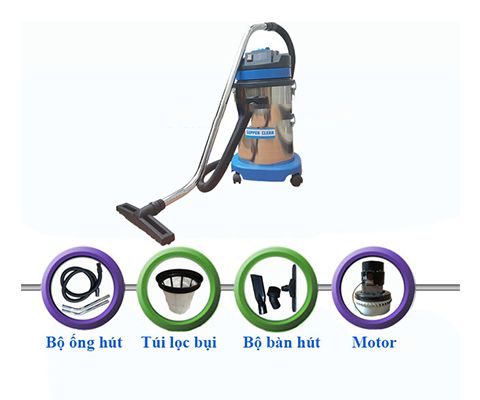 Máy hút bụi công nghiệp loại nhỏ Supper Clean SC30 có công suất hoạt động lớn
