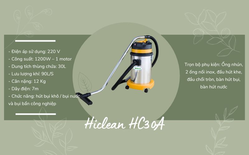 Thông tin tổng quan về máy hút bụi Hiclean HC30A