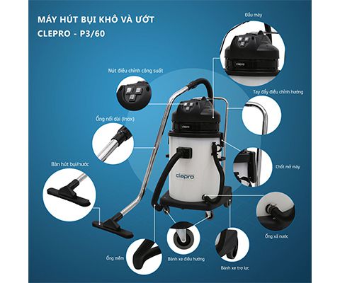 cấu tạo hiện đại của máy hút bụi Clepro P3 - 60