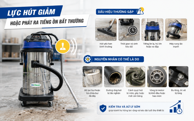 Lực hút giảm hoặc phát ra tiếng ồn bất thường