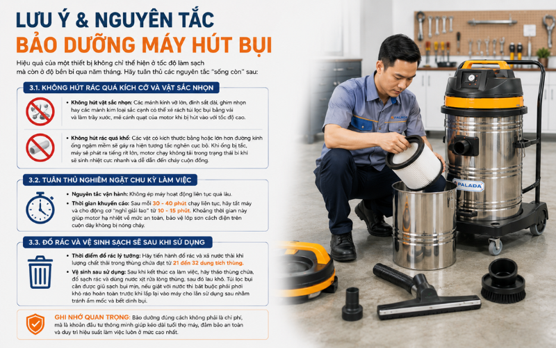 Lưu ý và nguyên tắc bảo dưỡng máy hút bụi