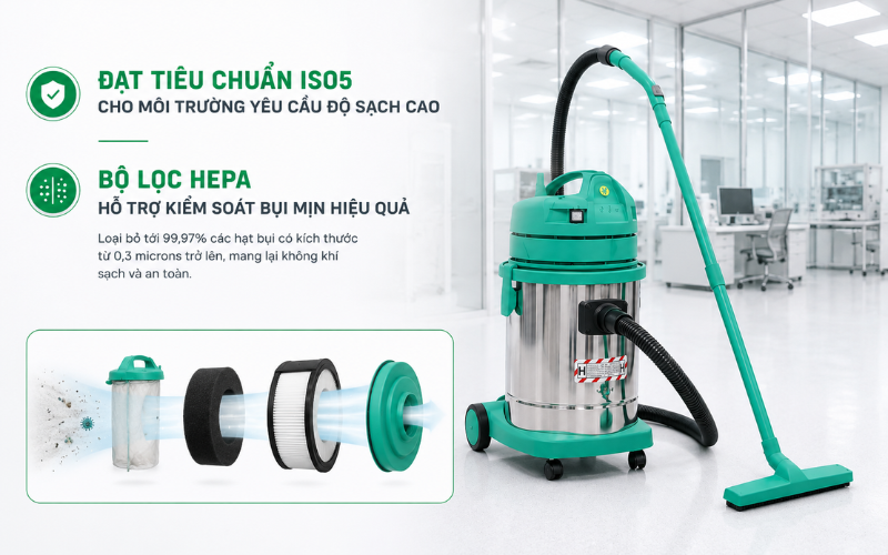 Những điểm nổi bật của máy hút bụi cho phòng sạch IPC GS 1/33 HEPA IS05