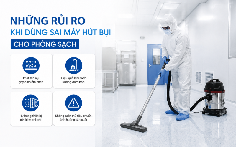 Những rủi ro khi dùng sai máy hút bụi cho phòng sạch