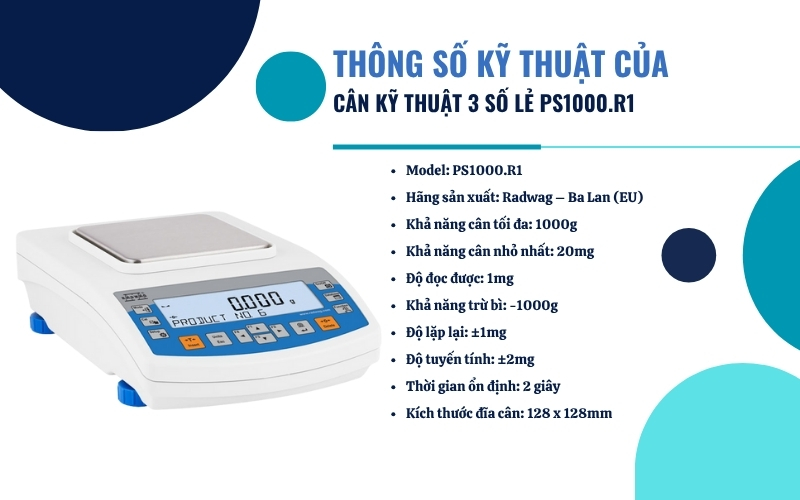 Thông số kỹ thuật của cân kỹ thuật 3 số lẻ PS1000.R1