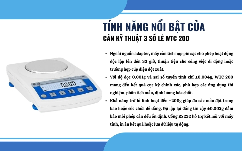 Đặc điểm và tính năng nổi bật của cân kỹ thuật 3 số lẻ WTC 200