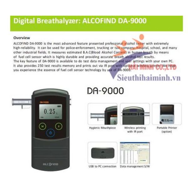 Photo - Máy đo nồng độ cồn ALCOFIND DA-9000 (chưa bao gồm máy in)
