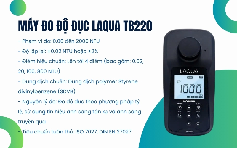 Thông sỗ kỹ thuật của Máy đo độ đục cầm tay Laqua TB220
