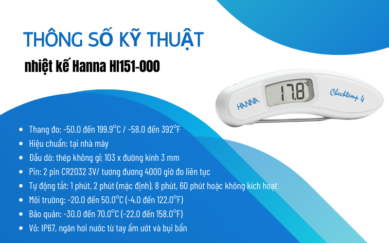 Thông số kỹ thuật nhiệt kế Hanna HI151-000
