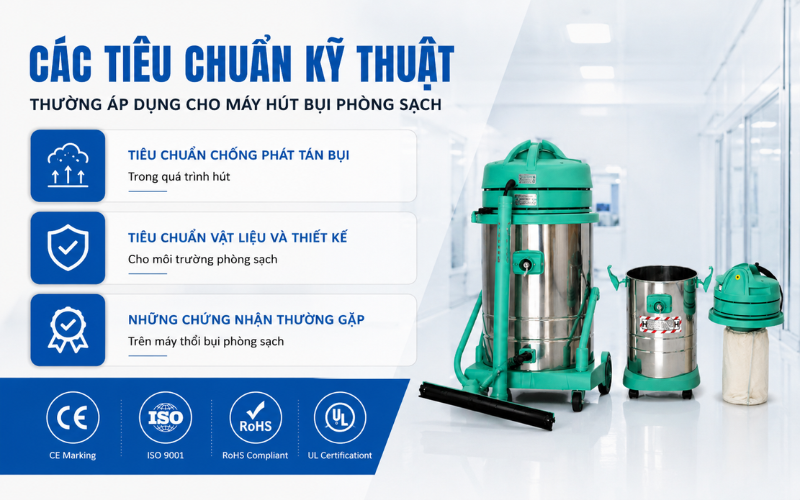 Các tiêu chuẩn kỹ thuật thường áp dụng cho máy hút bụi cho phòng sạch