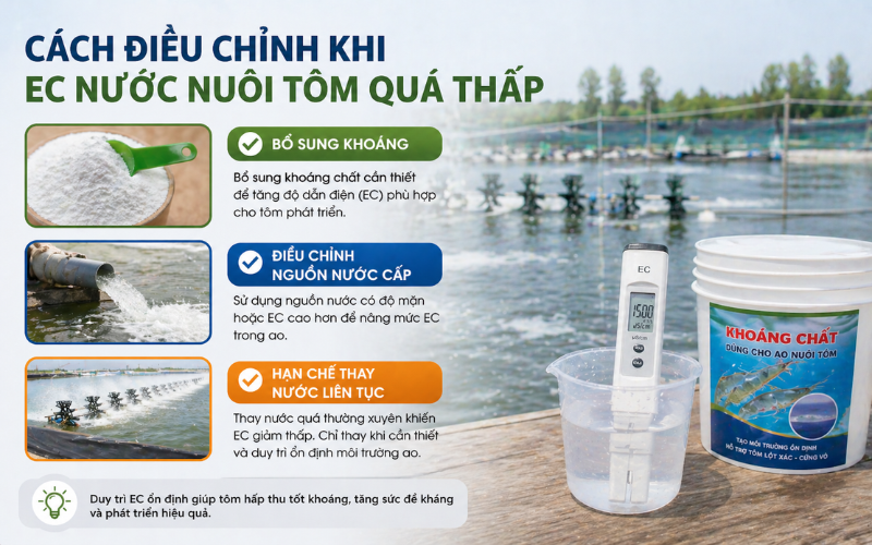 Cách điều chỉnh khi EC nước nuôi tôm quá thấp