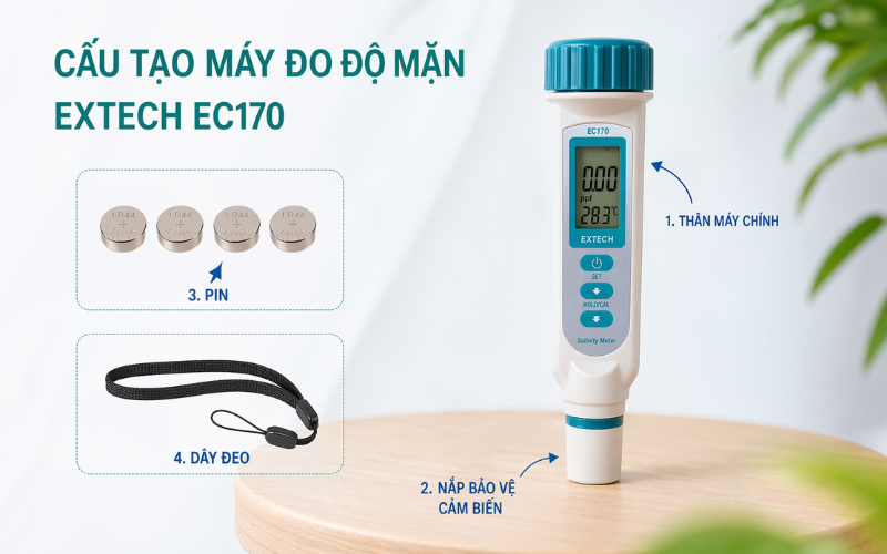 Cấu tạo máy đo độ mặn Extech EC170