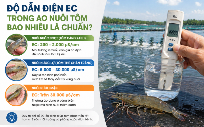 Độ dẫn điện EC trong ao nuôi tôm bao nhiêu là chuẩn