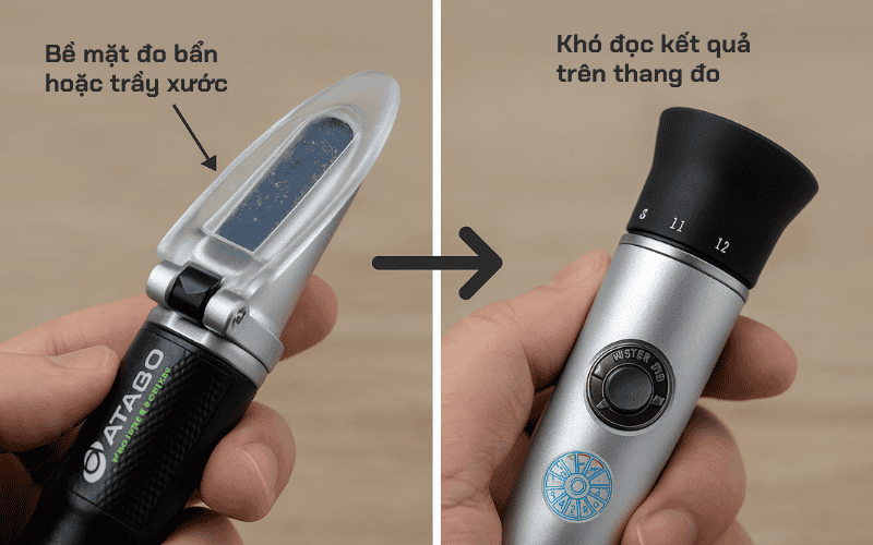 Những lỗi phổ biến trên khúc xạ kế đo độ ngọt 