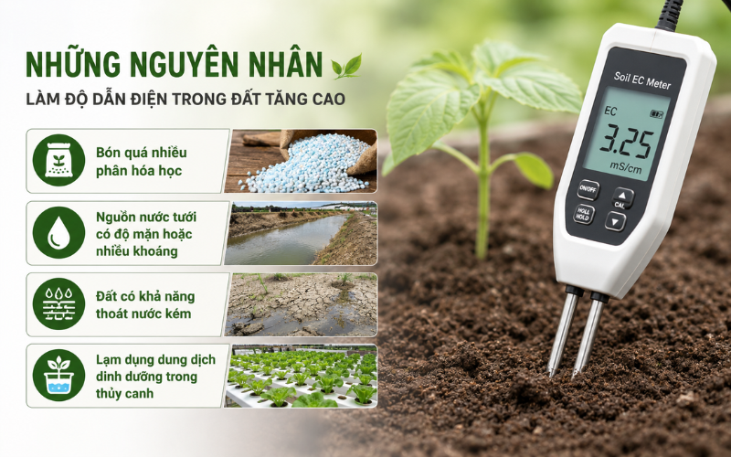 Những nguyên nhân làm độ dẫn điện trong đất tăng cao