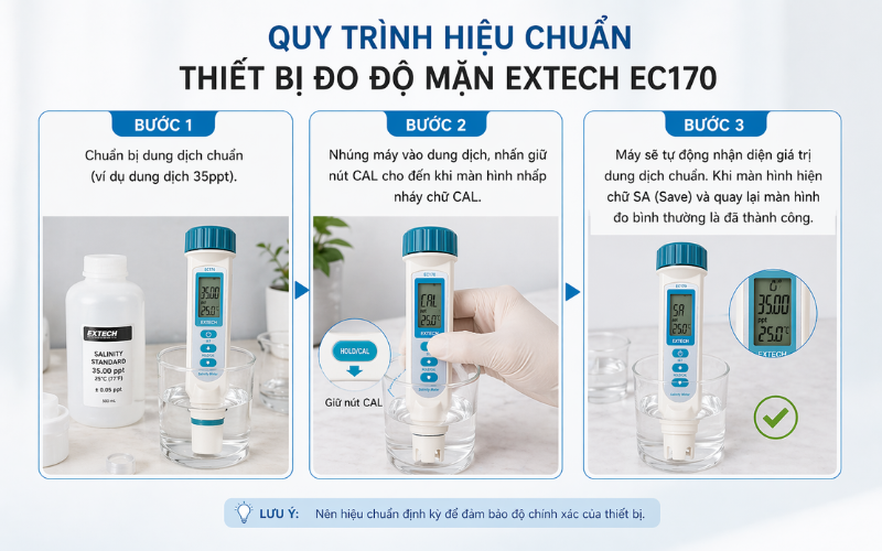 Quy trình hiệu chuẩn thiết bị đo độ mặn Extech EC170