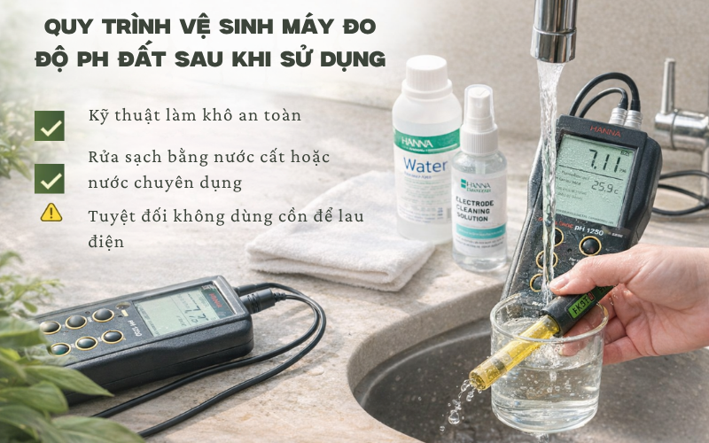 Quy trình vệ sinh máy đo độ ph đất sau khi sử dụng
