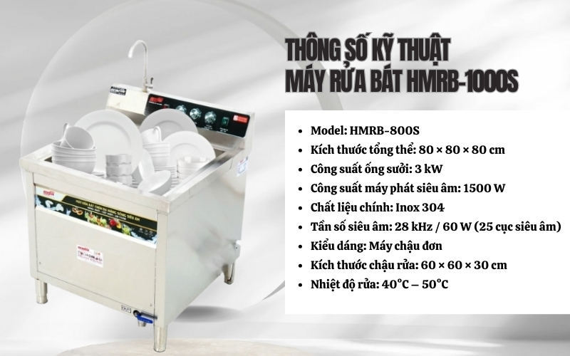 Thông số kỹ thuật máy rửa bát HMRB-1000S