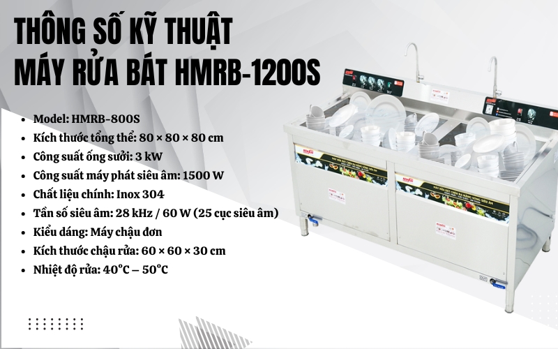 Thông số kỹ thuật máy rửa bát HMRB-1200S