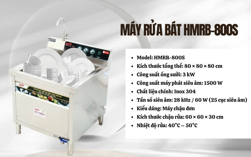 Thông số kỹ thuật máy rửa bát HMRB-800S