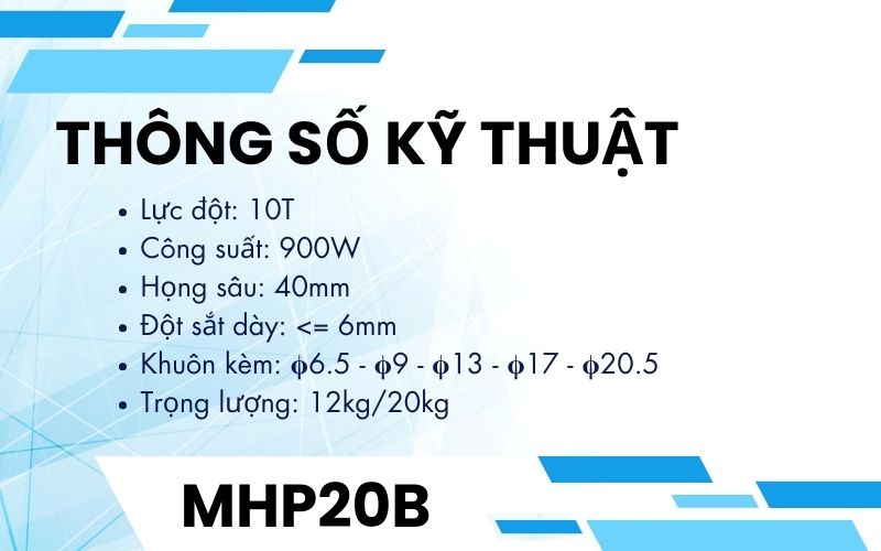 Thông số kỹ thuật máy đột lỗ thuỷ lực MHP20B