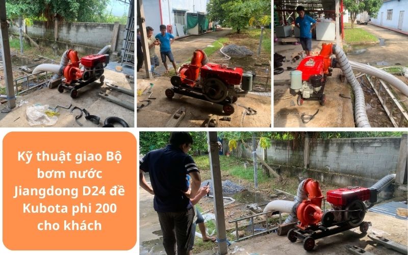 Kỹ thuật giao Bộ bơm nước Jiangdong D24 đề Kubota phi 200 cho khách