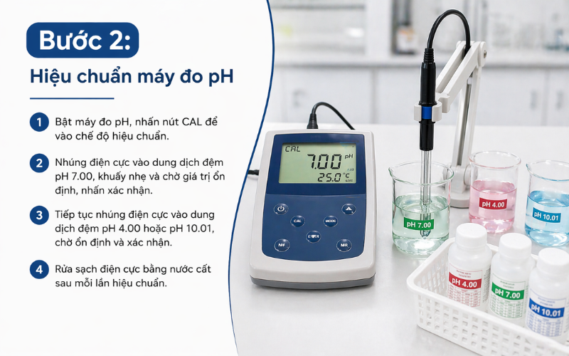 Bước 2: Hiệu chuẩn máy đo ph