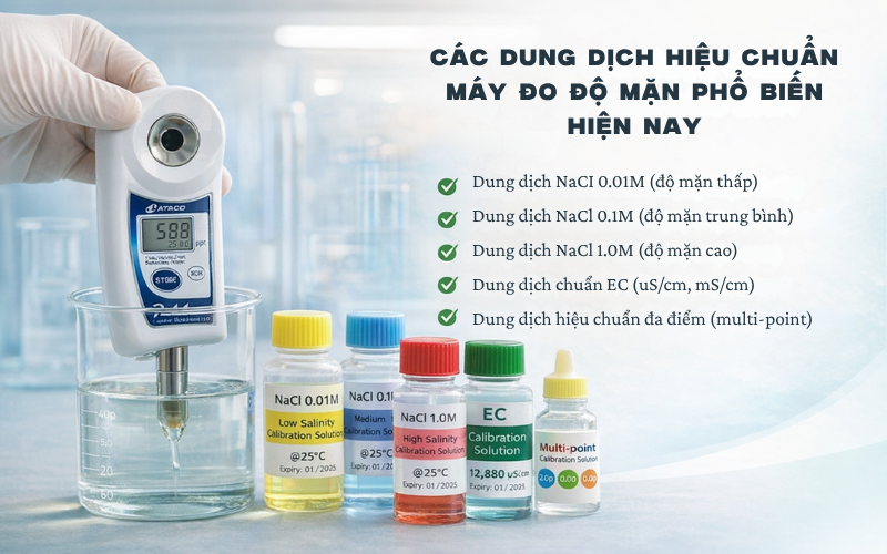 Các dung dịch hiệu chuẩn máy đo độ mặn phổ biến hiện nay