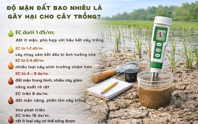 Độ mặn đất bao nhiêu là gây hại cho cây trồng