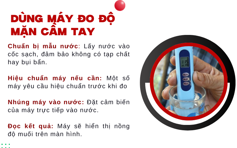 Dùng máy đo độ mặn cầm tay