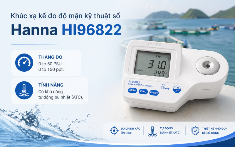 Khúc xạ kế đo độ mặn kỹ thuật số Hanna HI96822