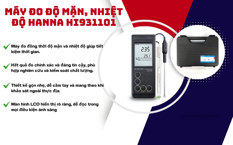 Điểm nổi bật máy đo độ mặn, nhiệt độ Hanna HI931101