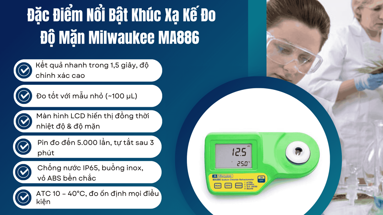  Đặc điểm nổi bật khúc xạ kế đo độ mặn Milwaukee MA886