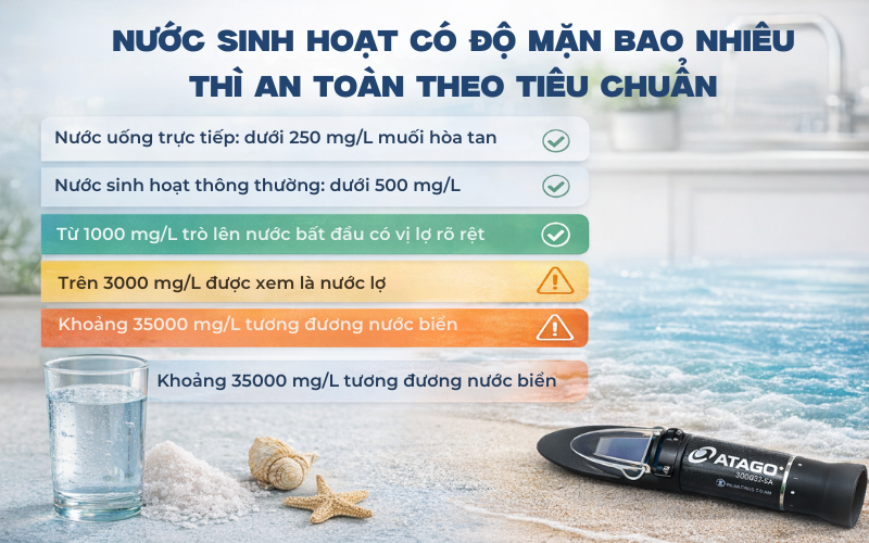 Nước sinh hoạt có độ mặn bao nhiêu thì an toàn theo tiêu chuẩn