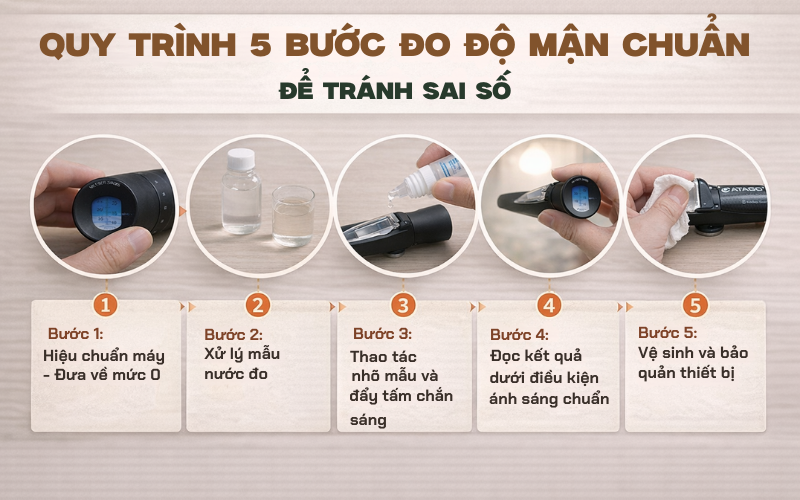 Quy trình 5 bước đo độ mặn chuẩn để tránh sai số