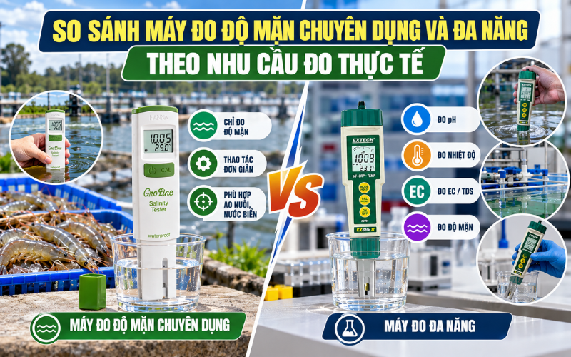 So sánh máy đo độ mặn chuyên dụng và đa năng theo nhu cầu đo thực tế