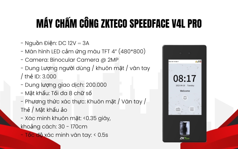 Máy chấm công ZKTeco Speedface V4L Pro
