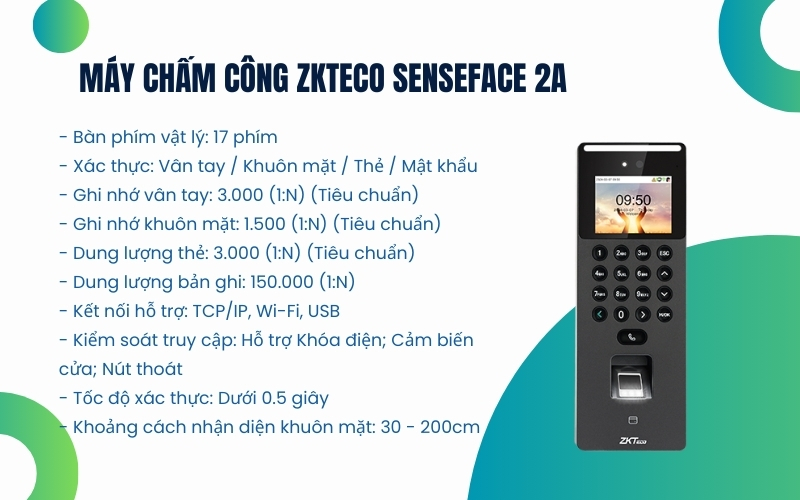 Máy chấm công ZKteco SenseFace 2A