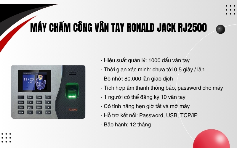 Máy chấm công vân tay Ronald Jack RJ2500