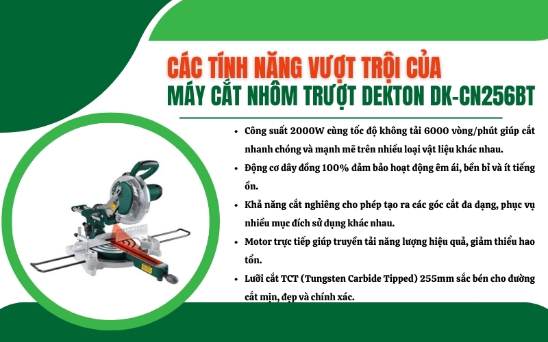 Các tính năng vượt trội của máy cắt nhôm trượt Dekton DK-CN256BT