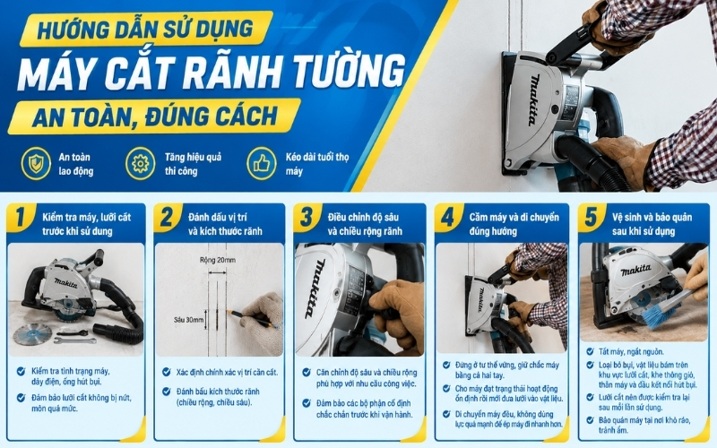Hướng dẫn sử dụng máy cắt rãnh tường an toàn, đúng cách