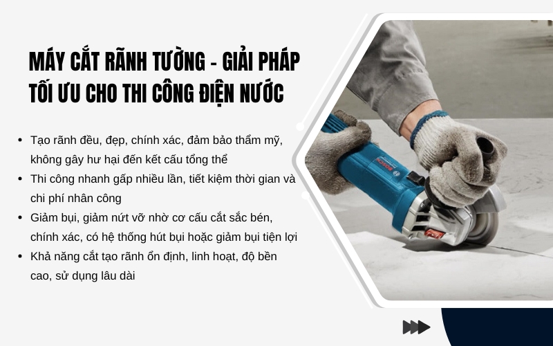 Máy cắt rãnh tường – Giải pháp tối ưu cho thi công điện nước hiện đại