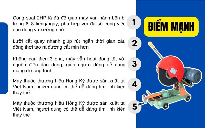 Điểm mạnh giúp máy cắt sắt Hồng Ký HK-CP212 ghi điểm với người dùng