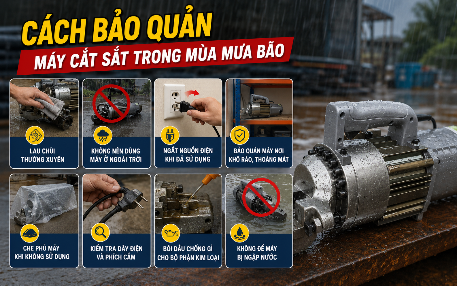 Cách bảo quản máy cắt sắt trong mùa mưa bão