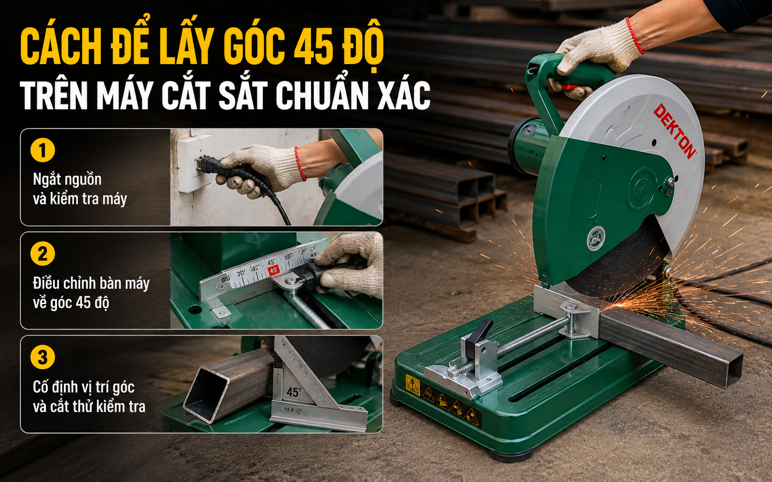 Cách để lấy góc 45 độ trên máy cắt sắt chuẩn xác