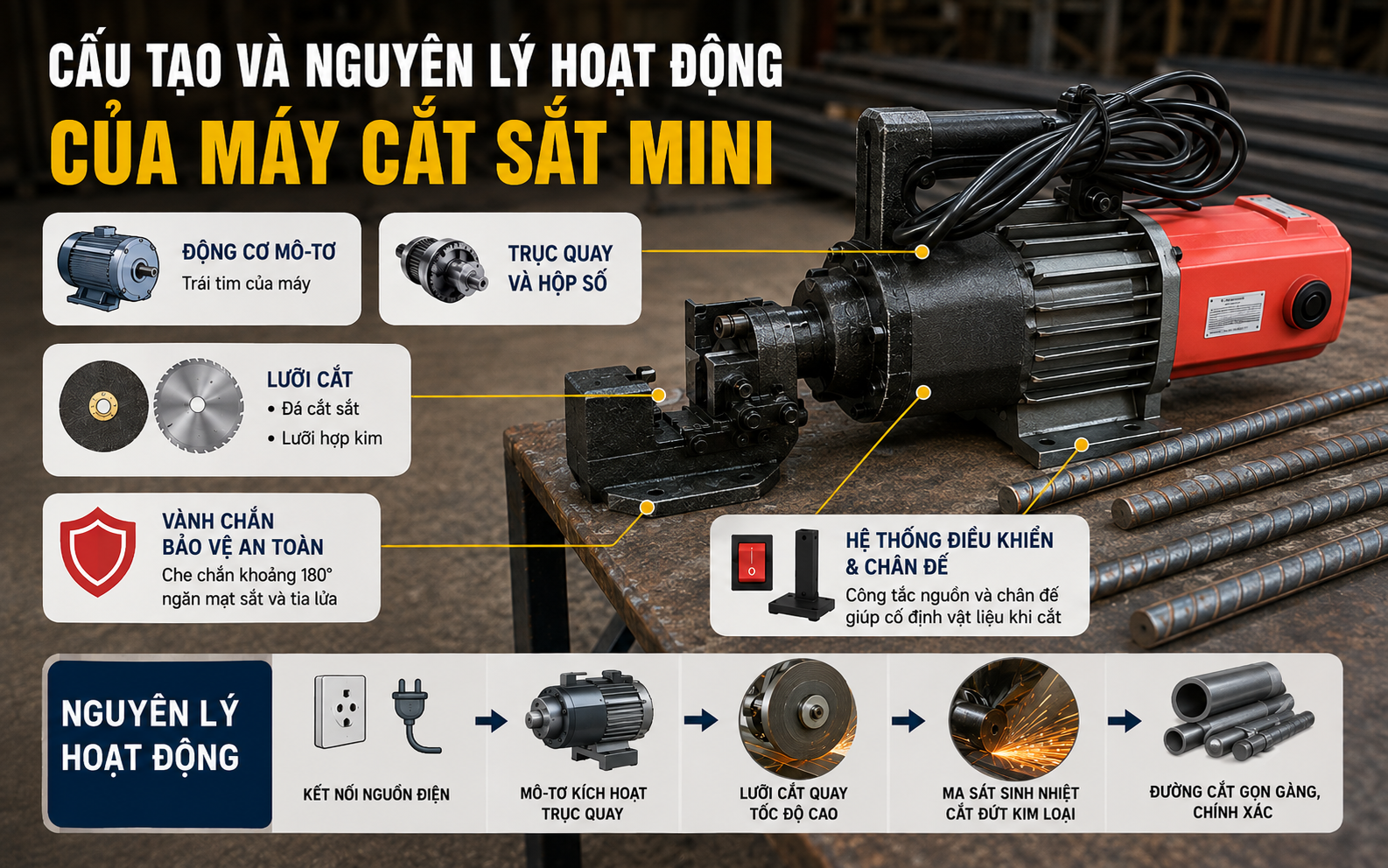 Cấu tạo và nguyên lý hoạt động của máy cắt sắt mini