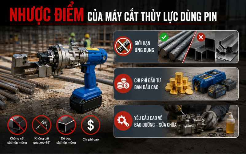 Nhược điểm của máy cắt thủy lực dùng pin