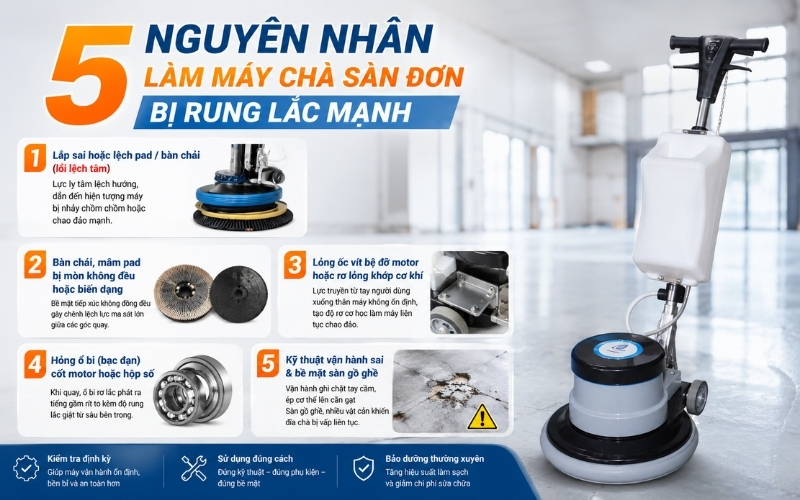 5 nguyên nhân làm máy chà sàn đơn bị rung lắc mạnh