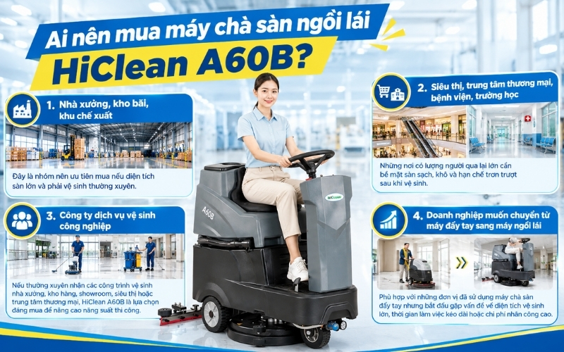Ai nên mua máy chà sàn ngồi lái HiClean A60B