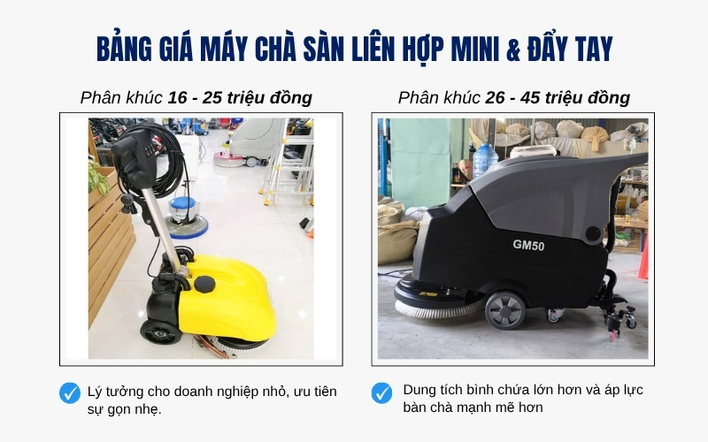 Bảng giá máy chà sàn liên hợp mini & đẩy tay