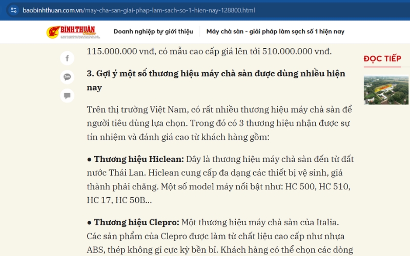 Báo Bình Thuận - Gợi ý thương hiệu máy chà sàn nên đầu tư